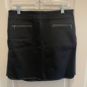 LIKE NEW White House Black Market Black Mini Skirt with Leather Piping